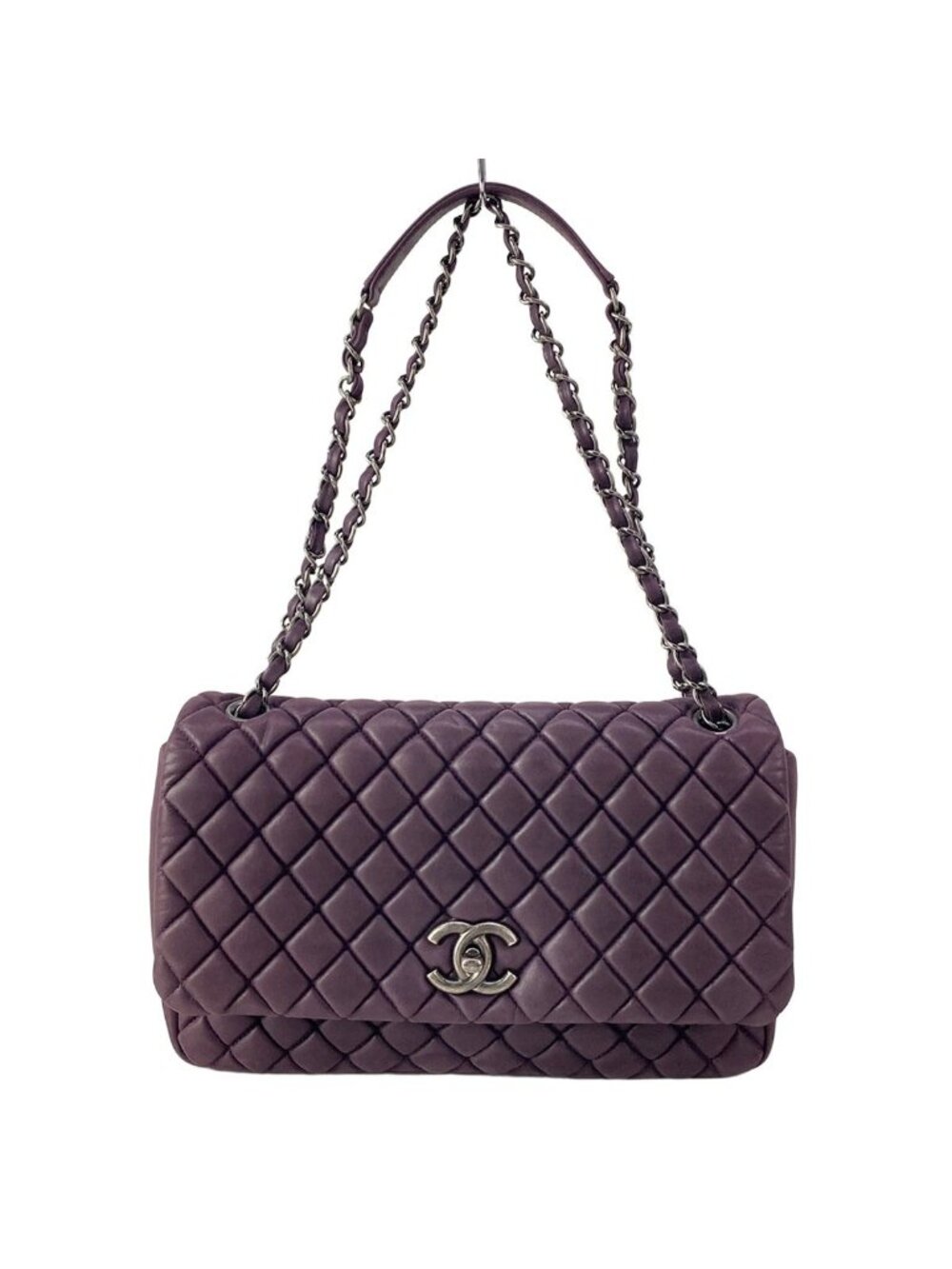 Chanel Shoulder Bag Single Flap Quilted Purple Vintage Silver Chain Leather